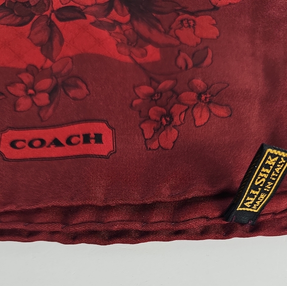 Coach Silk Scarf 34” Floral Red Black Made in Italy Vintage Square Wrap - Picture 2 of 11